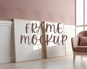 Two Frame Mockup : Home Interior Scene, Minimalist Dual Framed Mockup, ( JPG & PSD Digital Download )