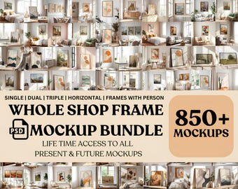 Frame Mockup Bundle Set, Whole Shop Collection, Interior Art Print , Mockup Template (JPG & PSD)