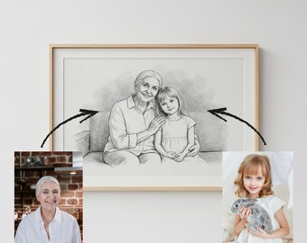 Añadir a la foto a un ser querido fallecido: boceto familiar personalizado, retrato personalizado (descarga digital)