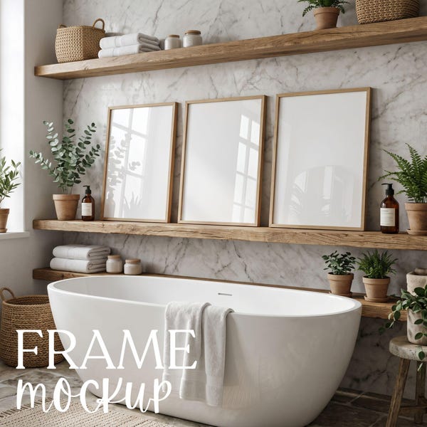5x7 Drei-Rahmen-Mockup: Wohnraumszene, 3-gerahmtes Mockup-Display, ( JPG & PSD Digital Download )