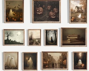 Ensemble d'art mural fantaisiste pour Halloween : fantômes maussades, décoration Cottagecore (impressions numériques)
