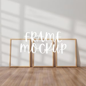 Three Frame Mockup: Home Interior Scene, Minimalist 3-Framed Mockup Display ( JPG & PSD Digital Download )