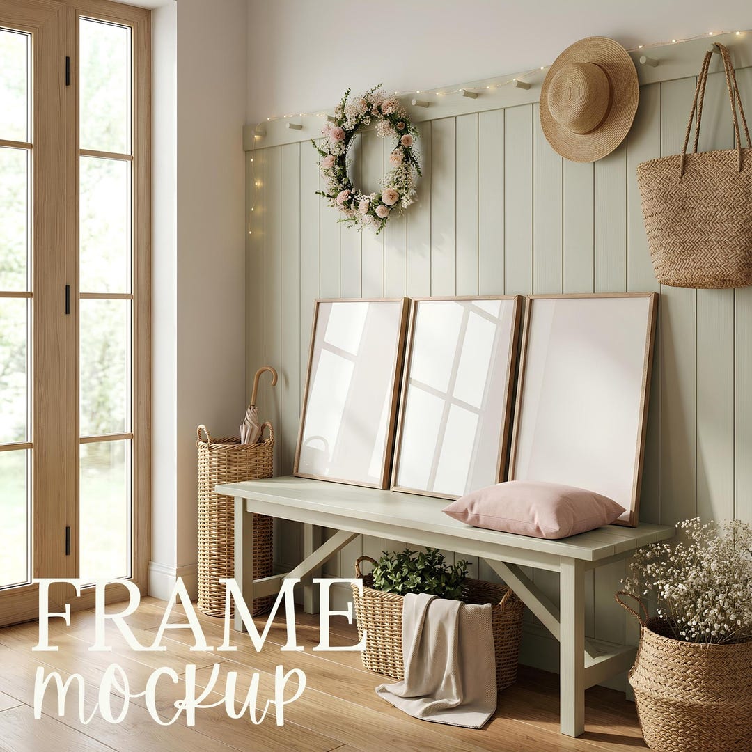 5x7 Three Frame Mockups : Home Interior Scene, 3-frame Layout (PSD ...