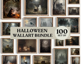 Halloween Wallart Set of 100: Gothic Gallery Wall, Spooky Fall Decor, Moody Halloween Prints