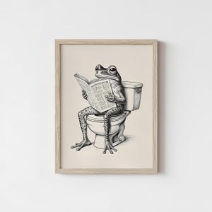 Retro Frog on Toilet Print: Playful Bathroom Wall Art ( Digital Download )