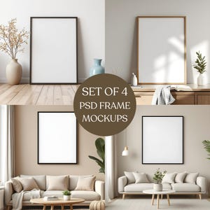 Vertical Frame Mockup Collection: Minimalistic Frame Template, Home Interior Scene ( JPG & PSD Digital Download )