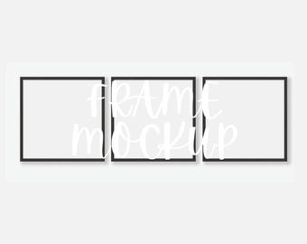 Black Square frame mockup set of 3, Minimalist Frame Mockup 1:1 ratio, PSD Smart Object, Simple Square Digital Frame Template, Wood mockup