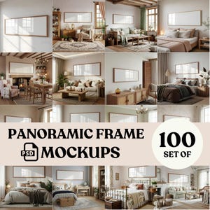 3x1 Panoramic Frame Mockups: Set of 100, Room interior Scene (PSD & JPG Digital Download)