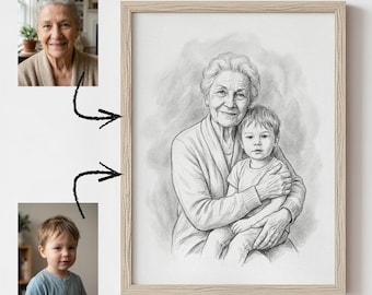 Retrato conmemorativo personalizado: añade a tu ser querido fallecido a la foto, boceto de retrato personalizado (descarga digital)