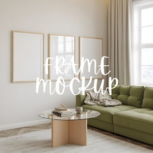 Three Frame Mockup: Interior Room Scene, 3-Framed Mockup Display (JPG & PSD Digital Download)