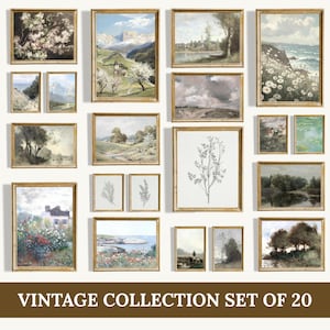 Vintage galerijmuurset van 20, galerijmuurkunstafdrukken set, Frans landdecor, antiek muurdecor, boerderij muurkunst set, bundel van 20