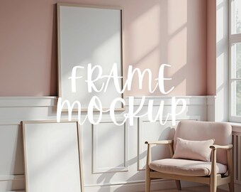 Two Frame Mockup : Home Interior Scene, Minimalist Portrait 2-Frame Template ( JPG & PSD Digital Download )