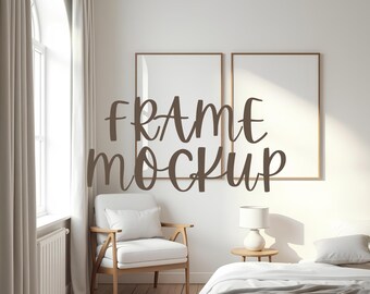 Set of 2 Vertical Frame Mockup, Home Interior Scene, Modern Wood PSD (Digital Download)