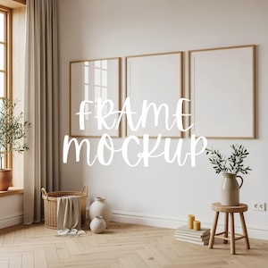 Three Frame Mockups : Home interior scene, 3-Frame Layout (PSD & JPG Digital Download)