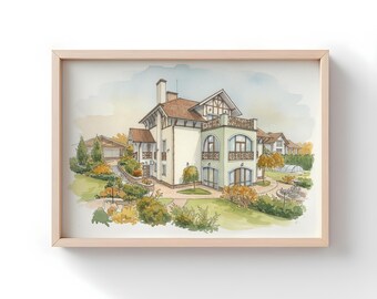 Custom House Portrait, Personalized Watercolor House Painting, Housewarming gift ( DIGITAL DOWNLOAD )