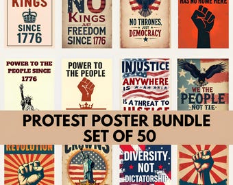 No Kings in America Protest Sign Bundle of 50: Anti-Trump Political Art (Digital Download)