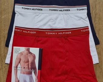 Tommy Hilfiger L 32" Inch Waist Boxers Brief 3 Pack Triple Trunks Underwear Underpant Pants Waist Cotton Stretch Navy Grey White Xmas Sale