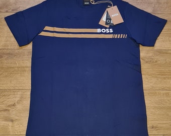 Mens Hugo Boss L Crew neck T-shirt Navy Large 21" Chest / Armpit To Armpit New