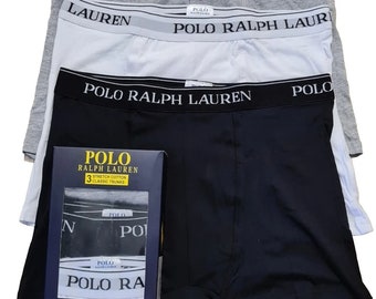 Ralph Lauren Polo 34" Waist XL Boxers Brief Trunks 3 Pack Triple Underwear Underpant Cotton Black Grey White Valentines Day Gift SALE