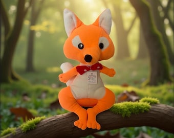 Peluche volpe fatto a mano: morbido animale di cotone imbottito, ipoallergenico