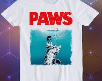 Paws Jaws Cat Fun Pet Lover Best Gift Funshirt Kitten Kitty Katze Weiße Hai  Parody Meme Movie Music Cool Funny Gift T Shirt E930