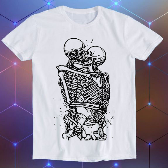 Skeleton Kissing Love Never Dies Skull and Bones Till Death