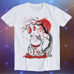 Maneki Neko Japanese Lucky Cat Chinese Meme Funny Gift T Shirt E536