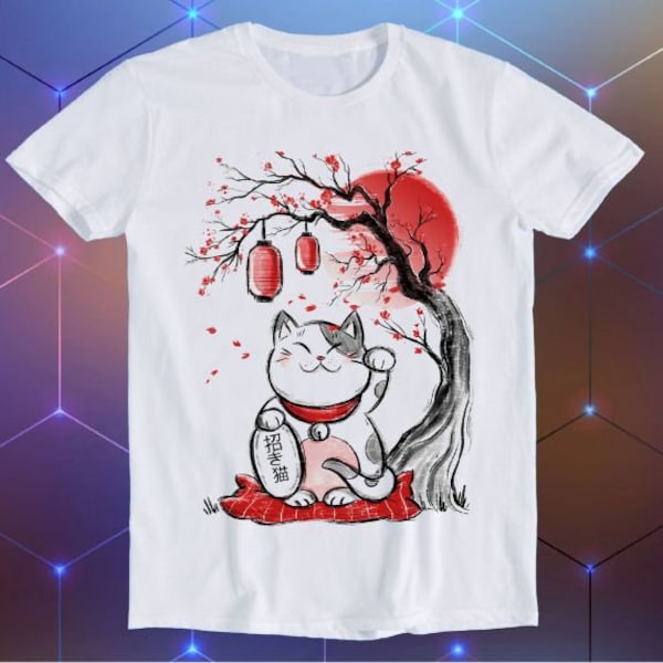 Maneki Neko Japanese Lucky Cat Chinese Meme Funny Gift T Shirt E536