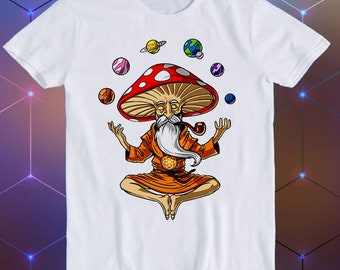 Magic Mushroom Buddha OM Planet Meditation Zen Yoga Chakra Retro Mens Womens Unisex Cartoon Anime Top Gift Tee T Shirt E425
