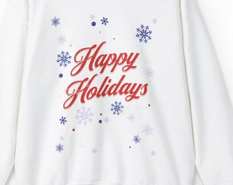 Happy Holidays Sweatshirt, Snowy Shirt, Snowy Christmas, Gifts for Winter, Cozy Gift,  Snowflake Sweatshirt, Cozy Aesthetic, Winter Sweater