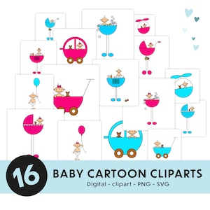 16 baby cartoon clipart, PNG, SVG, instant download, google drive