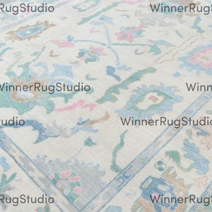 Ivory Blue Colorful Modern Oushak Rug Soft Premium Wool Hand Knotted Turkish Inspired, CUSTOMIZE in any Size 8x10 9x12 and 10x14 12x15 12x18