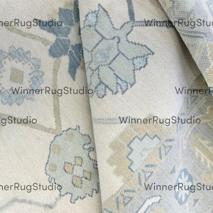 10x14 Contemporary Oushak 12x15 Blue Beige Hand Knotted Wool Rug Accent- Grey Cream Beige Turkish Oushak Rug | New Handmade Large Area Rug