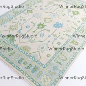 Custom Beige, Blue, Green Oushak rug muted multi size 8x10/9x12/10x14 Hand-knotted Vintage Oushak Wool Area Rug for Living Room, Dining room