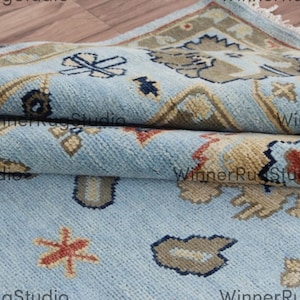 12x15 Custom Lt. Blue Handmade Oushak rug 4x6, 5x8, 6x9, 8x10, 9x12, 10x14 ft Antique Hand Knotted Soft Wool rug, Oriental Living Area rug