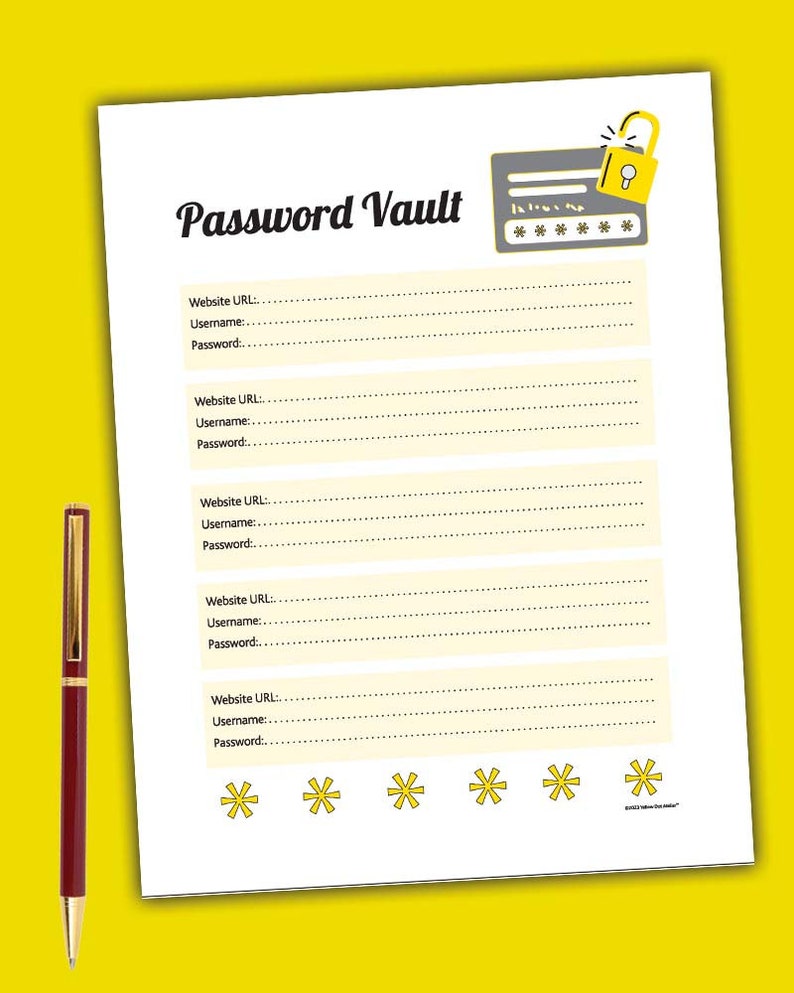 Password Vault Printable Digital PDF Password Keeper Log Sheet Journal Page sites Usernames