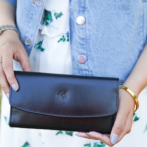 Cartera de cuero para mujer, organizador de efectivo, billetera para efectivo, regalo para ella, billetera grande, billetera de tres pliegues, billeteras para mujer, cartera de mano para mujer
