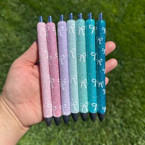 Coquette Glitter Pen, Retractable Pen, Soft Grip Gel Pen, Glitter Pen, Bow Pen, Office Supplies, Nurse Pen, Teacher Pen, Glitter Bow Pen