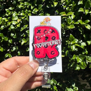 Receptionist Badge Reel, Clerical Badge Reel, Registration Badge Reel, Front Desk Badge Reel, Valentines Day Badge Reel, Cute Receptionist