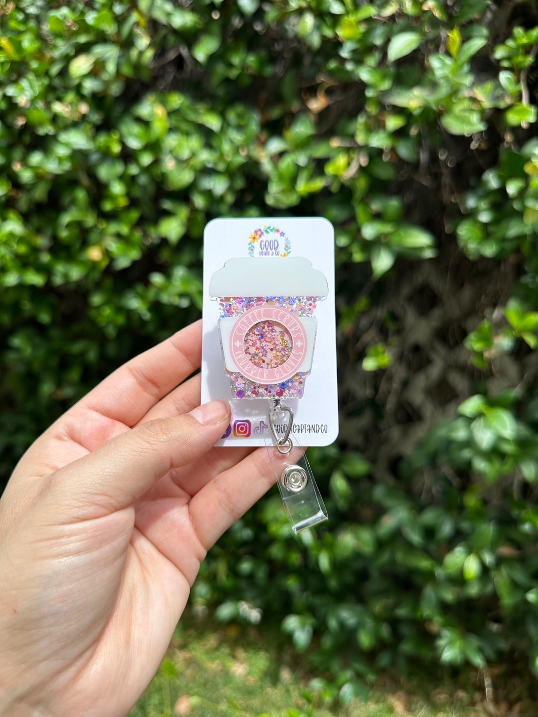 Coffee Scrubs and Rubber Gloves Badge Reel to Go Coffee Cup Badge Reel