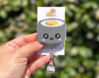 Sushi Roll Badge Reel, Japanese Badge Reel, Food Lover Badge Reel, Retractable Badge Reel, Nurse Gift, Summer Badge Reel, Soy Sauce Charm