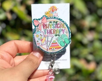 In My Physical Therapy Era, PT Badge Reel, Physical Therapist Badge Reel, PT ID Holder, Rehabilitation Badge Reel, With Charm, Crutch Badge