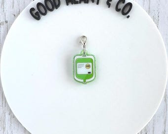 Phlebotomist Era Charms, Phlebotomy Charm, Blood Bag Charms, IV Bag Charms, Green Blood Bag Charm, Badge Reel Charm