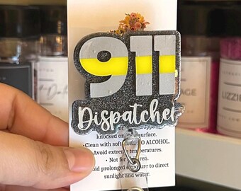 911 Dispatcher Badge, Thin Yellow Line, Public Safety Badge, ID Holder, First Responders Badge Reel