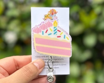 Birthday Cake Badge Reel, Labor and Delivery, Mama Baby Nurse, Vanilla Cake, Sprinkles Cake, Birthday Candle, Birthday Specialist Badge Reel