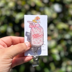 Soda Can Badge Reel, Girly Badge Reel, 23 Flavors Badge Reel, Fizzy Soda Badge Reel, Vintage Pink Soda, Cherry Soda Badge Reel