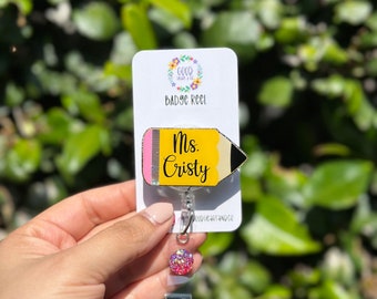 Custom Teacher Badge Reel, Teacher ID Holder, Pencil Badge Reel, School Badge Reel, Teacher Gift, Teacher Appreciation Badge
