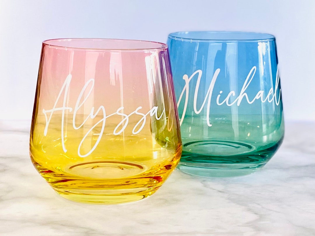 PERSONALISED Ombré Stemless Wine Glass Birthday Gift Teacher Gift