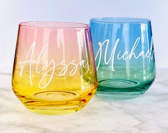 PERSONALISED Ombré Stemless Wine Glass | Birthday Gift | Teacher Gift | Bridal Party Gift