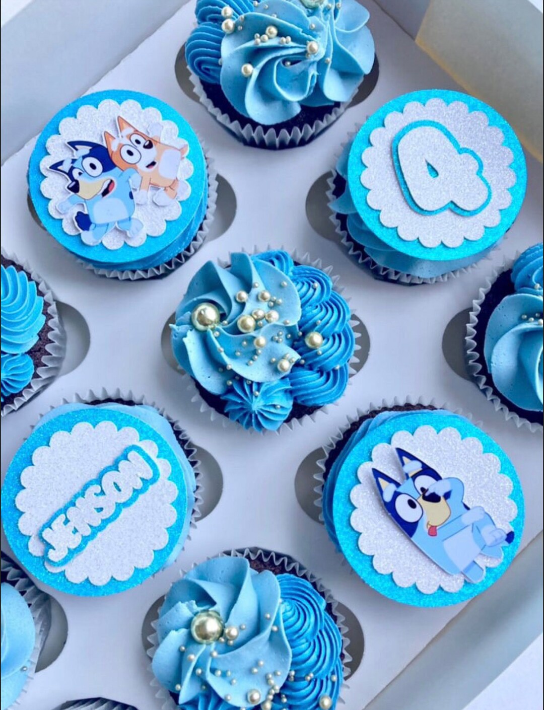 Personalised Cupcake Topper Bluey Bubble Font Name & Age Bundle